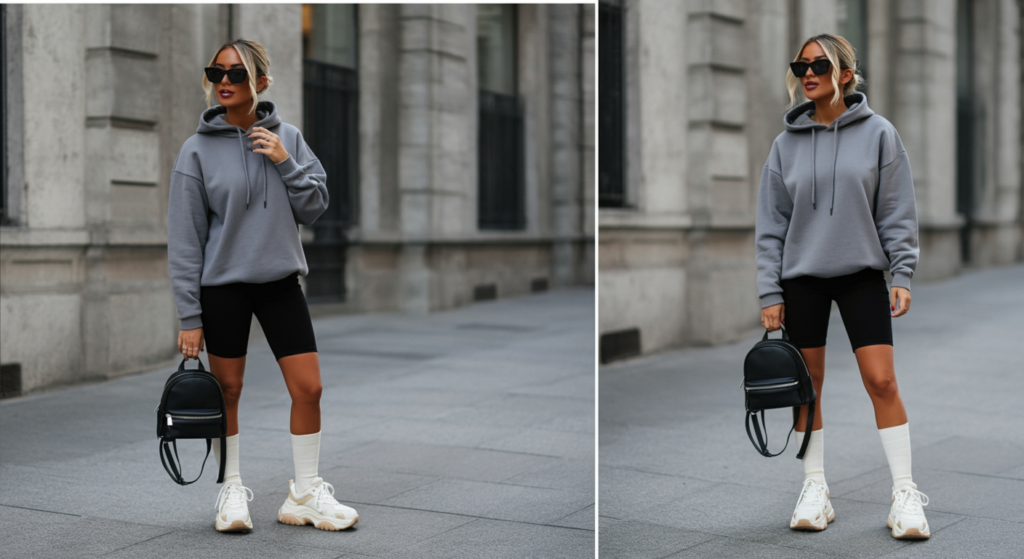 10 Casual Outfits for Effortless Style and Comfort 10 Hoodie Biker Shorts Sporty and Cool